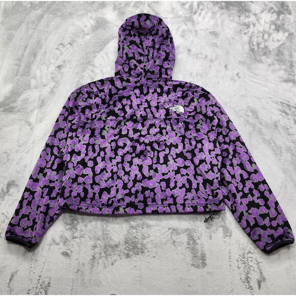 The North Face Hoodie Womens XL Purple Leopard Print Osito 1/4 Zip Pullover Boxy - Picture 3 of 9